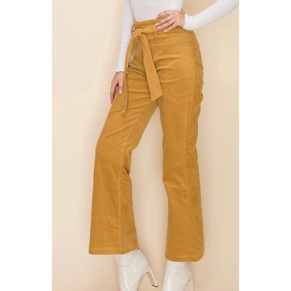 Mustard paper bag cotton corduroy boot leg pants - Picture 4 of 6